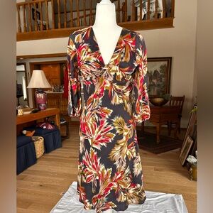 BODEN Faux Knot Front Midi Dress | Signature Print | Size 6L